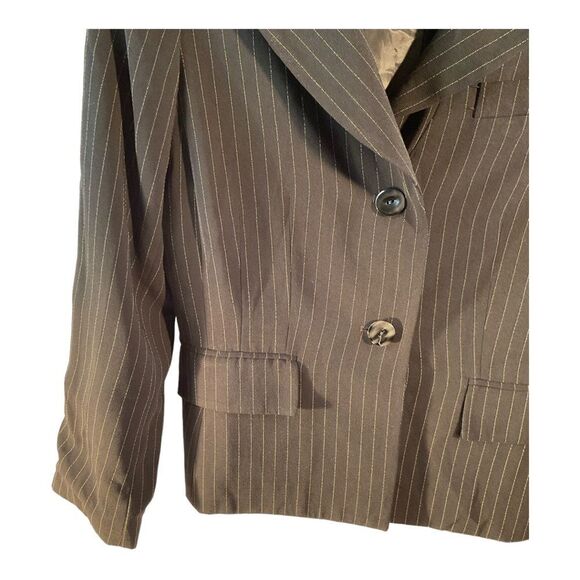 Sag Harbor  Jacket Blazer Front Button Two Pockets Black Brown Stripe Size 8P - Picture 2 of 12